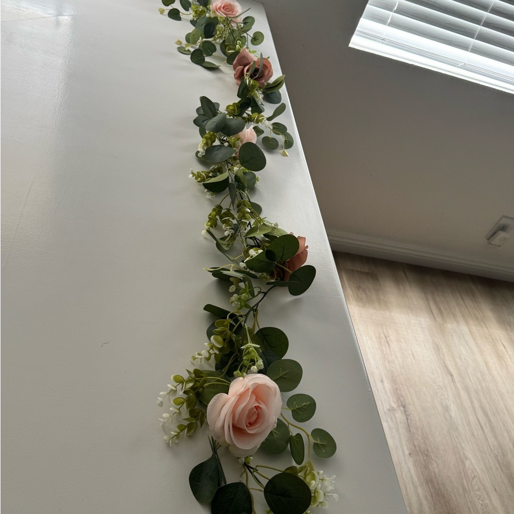 Artificial Eucalyptus and Blush Pink Rose Garland - Home Accents